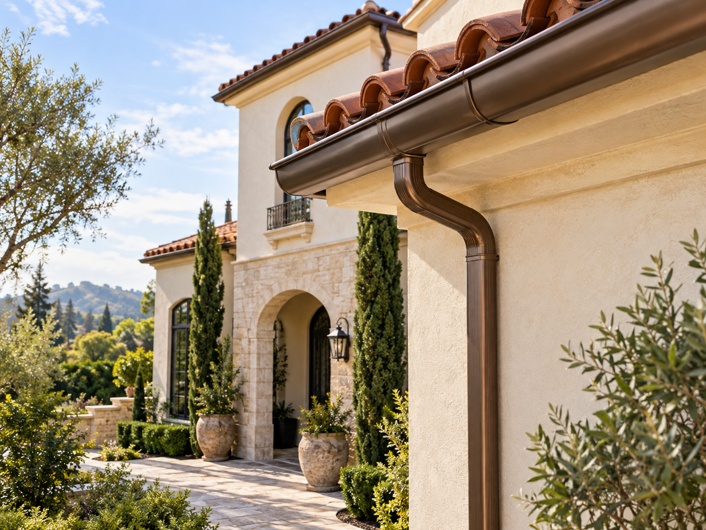 Spanish villa gutter installation