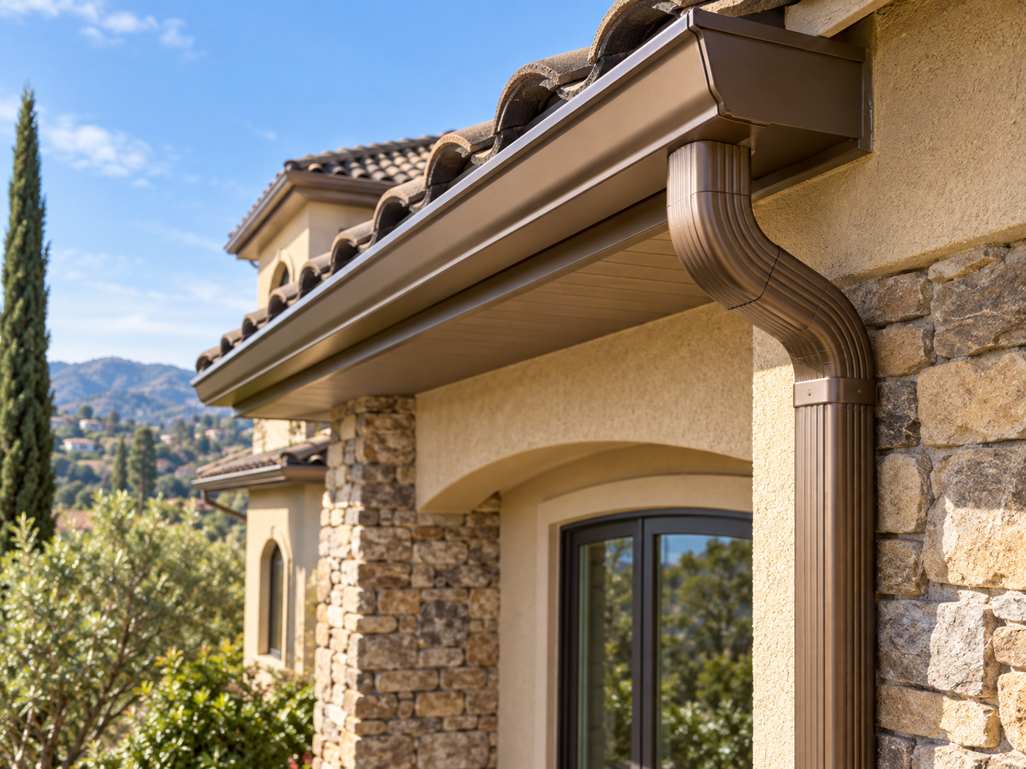 Complete bronze gutter and downspout system