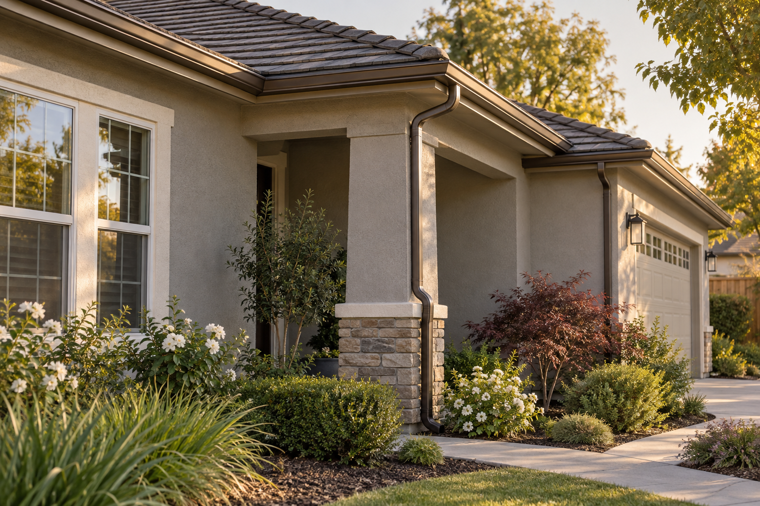 Completed rain gutter cleaning service on an Elk Grove home